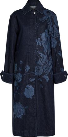 Erdem Floral-print Denim Coat - Indigo - S (UK8-10 / S)