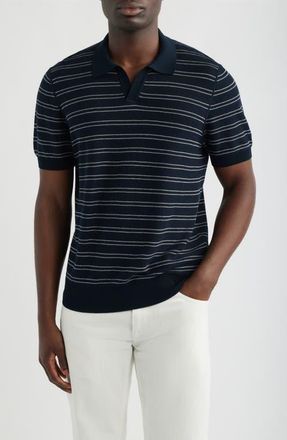 BOSS H-Narciso Stripe Johnny Collar Polo in Dark Blue at Nordstrom, Size Xx-Large