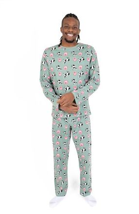 Leveret Mens Loose Fit Cotton Matching Family Pajamas, Animal & Nature Prints in Cow Green at Nordstrom, Size Xx-Large