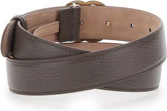 Gucci Womens Leather Belt With Gold Plate, Brown