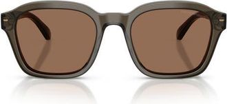 Emporio Armani 54mm Irregular Sunglasses in Shiny Grey /Dark Brown at Nordstrom
