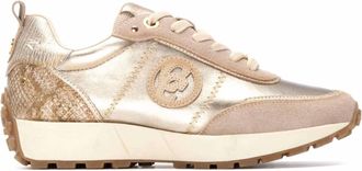 Carmela Womens Leather Lace-Up Sneakers In Beige
