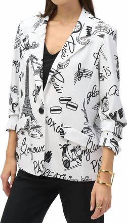 Joseph Ribkoff Print Single Button Blazer In White/black