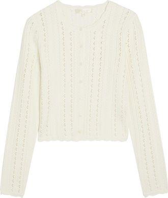 LoveShackFancy Loveshackfancy Peridot Cropped Pointelle-knit Cardigan - White - XL (UK16 / XL)