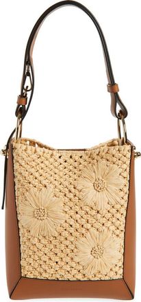Strathberry Midi Lana Woven Raffia & Leather Bucket Bag in Tan at Nordstrom