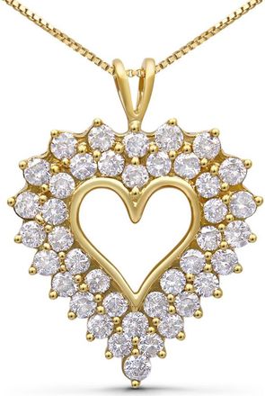 House of Brilliance 14K Yellow Gold Plated Silver 4.0 Cttw Diamond Shadow Frame Heart Pendant Necklace at Nordstrom