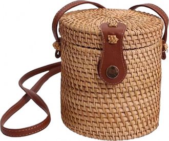 Vibe Womens Rattan Round Cross Body Purse In Beige