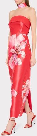 Milly Ciara Placed Floral Strapless Faille Column Gown in Lipstick at Nordstrom, Size 12
