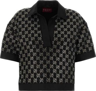 Gucci Black Logo Shirt Collar Top