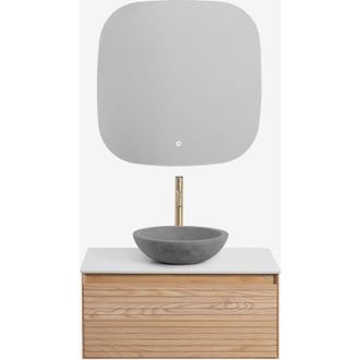 Sklum Conjunto De Mueble De Ba&ntilde;o Suspendido 80x50 Cm En Madera De Fresno Tedrik Sklum