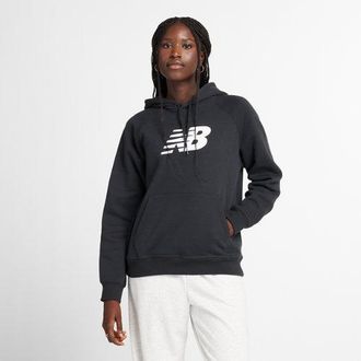 New Balance Mujer Sport Fleece Logo Hoodie en Negro, Vell&oacute;n de Algod&oacute;n, Talla XL