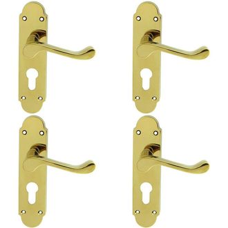 Loops 4x PAIR Victorian Upturned Lever on Euro Lock Backplate 170 x 42 Polished Brass in Metallics