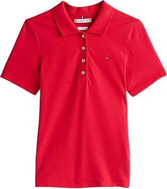 Tommy Hilfiger Tops, Dames, Rood, L, Katoen, Slim Piqu&eacute; Polo Shirt
