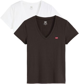 Levi's T-Shirt LEVIS VNECK TEE 2 PACK, Damen, Gr. XL (42), weiss (2 pack v neck wei&szlig;, schwarz), Jersey, Obermaterial: 100% Baumwolle, Basic h&uuml;ftlang, V-Aussc