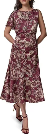 DKNY Floral Asymmetrical Sleeve Midi Dress in Black/cherry at Nordstrom, Size 10