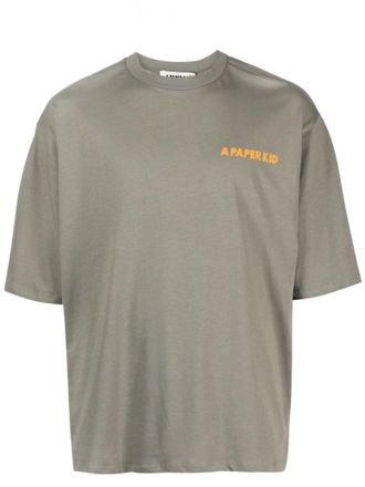 A Paper Kid Olive Olive Logo Detail T-Shirt