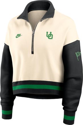 Nike Oregon Legacy Nike Womens College Cropped Oversized 1/4-Zip Crew in Brown | 03O80JHFUOV-A6C