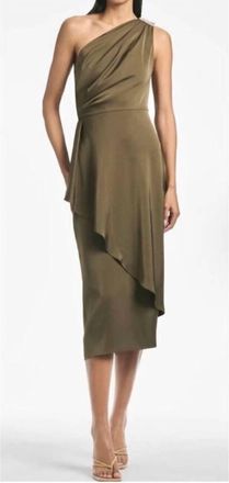 Sachin & Babi Evangeline One Shoulder Midi Dress In Olive