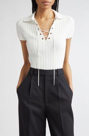 Reiss Poppy Ribbed Lace-Up Polo in Ivory at Nordstrom Rack, Size X-Large