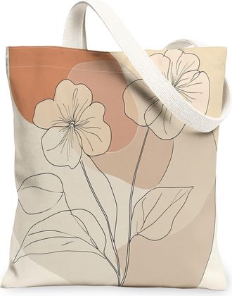 Generic Spring Primroses Flower Canvas Tote Bag for Shopping 13x15, Retro Mid Century Florals Reusable Grocery Print Bag for Women, Fun Funky Beach Aesthetic 