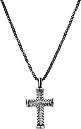 HMY Jewelry Mens Two-Tone Stainless Steel Crystal Cross Pendant Necklace in Two Tone at Nordstrom Rack