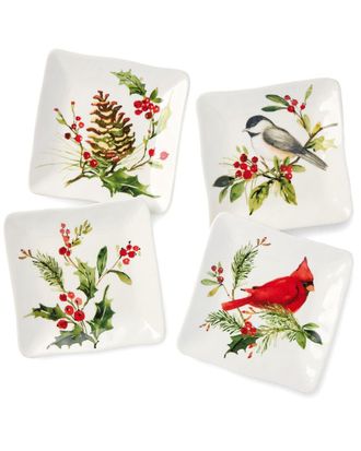 Certified International Holly & Vines Set Of 4 Canape Plates