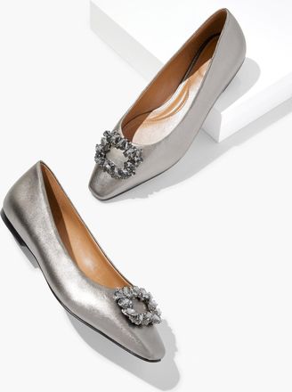 Talbots Whitley Crystal Metallic Leather Flat - Gunmetal - 10 1/2 M Talbots