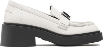 Furla White College Chunky Platform Metallic Buckle Leather Loafers