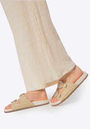 Wittchen Dames Faux Raffia Slides Beige, Beige Synthetisch Materiaal
