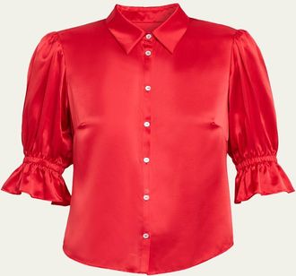 Cinq &agrave; Sept Fiona Silk Satin Short-Sleeve Top