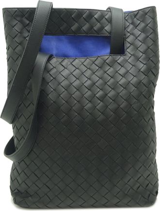 Bottega Veneta Black Blue Leather Shoulder Bag Tote Bag (Pre-Owned)