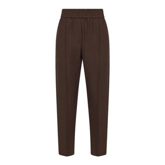 Brunello Cucinelli Brunello Cucinelli, Straight Trousers, female, Brown, Size: 2XS Viscose and linen fluid twill baggy pull-on trousers