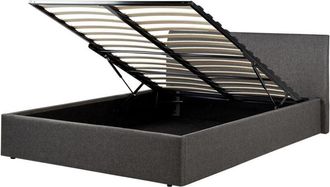 Beliani Cama Tapizada De Tela 140 X 200 Cm Con Almacenaje Y Cabecero Gris Orbey