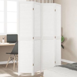 vidaXL Divisorio Ambienti 4Pannelli Bianco Legno Massello di Paulownia vidaXL