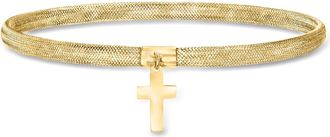 Ross-Simons Italian 14kt Yellow Gold Cross Charm Mesh Bracelet