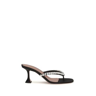 Amina Muaddi Black Silk Stiletto Heel Womens Sandals