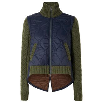 Veronica Beard Womens Patra Mixed Media Jacket, Navy/Army Melange