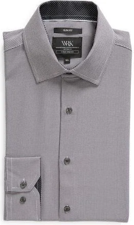 W.R.K Slim Fit Houndstooth Print Recycled Performance Stretch Dress Shirt in Black at Nordstrom Rack, Size 16.5