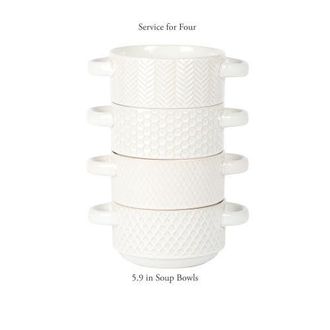 Gibson Home Oyster Tide 4-Piece Embossed Reactive Glaze Stoneware Soup Bowl Set in White at Nordstrom