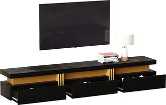 STILVORA Mueble Tv Con 3 Cajones Y Pasacables, Efecto M&aacute;rmol, Estilo Moderno, Sal&oacute;n, 200&times;40&times;42 Cm, Negro