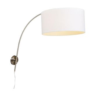 QAZQA Modern Wall Arc Lamp Steel with White Shade 50/50/25 Adjustable