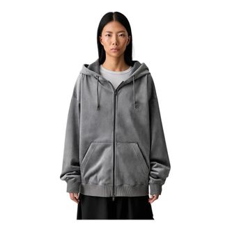 Yohji Yamamoto Hoodies & sweatvesten, Dames, Grijs, XS, Katoen, Velvet Zip HD