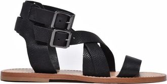 Post & Co Leather Sandal with Strap - Black