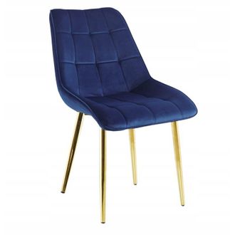 OEM Silla De Terciopelo Azul Acolchada Furnitex Para Comedor Loft Patas Doradas