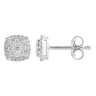 Grown Brilliance 1/3 Carat Lab Grown Halo Diamond Stud Earrings in Sterling Silver, Round Cut, Cushion Shape, H-I Color, SI3/I1 Clarity