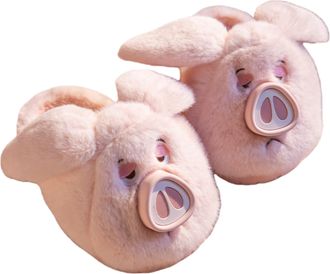 Generic Womens Pink Pig-Ear Slippers, Plush Warm Winter Home Slippers, Floor Slippers, Womens Slippers (Pink, Shoe Sizes, Adult, Women, 5, Numeric Range, UK F