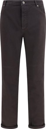 Brunello Cucinelli Mens Jeans With Turn-Up Hem Dark Brown Cotton Trousers