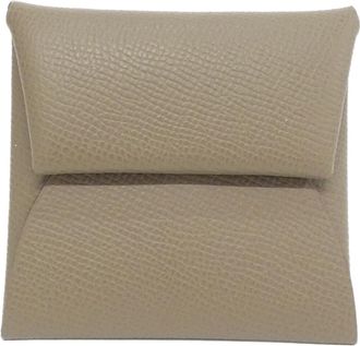 Herm&egrave;s Bastia Etoupe Gray Epsom Leather Coin Purse/Coin Case (Pre-Owned)