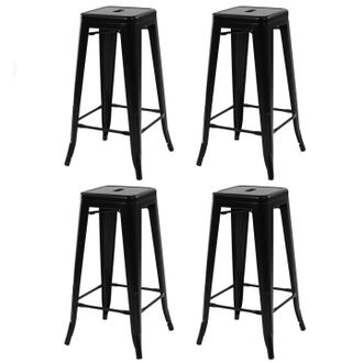 IDMarket Set Di 4 Sgabelli Da Bar Leny In Metallo Nero Opaco Impilabili Con Aspetto Grezzo Di Fabbrica