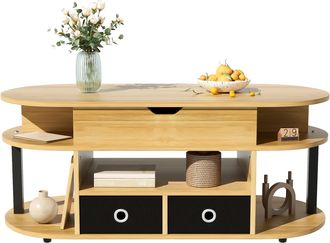 STILVORA Mesa De Centro Elevable Con 2 Cajones De Tela, Almacenaje, Efecto Madera Y Negro, Estilo Moderno, 105&times;50&times;45/60 Cm